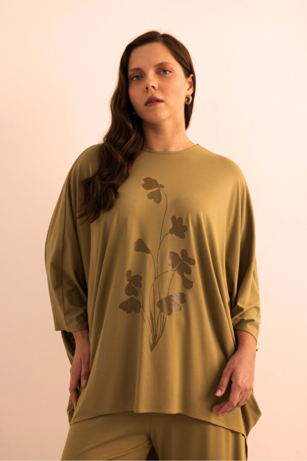 Şeffaf Baskı Detaylı , Rahat Kalıp Örme Tweenset - 2