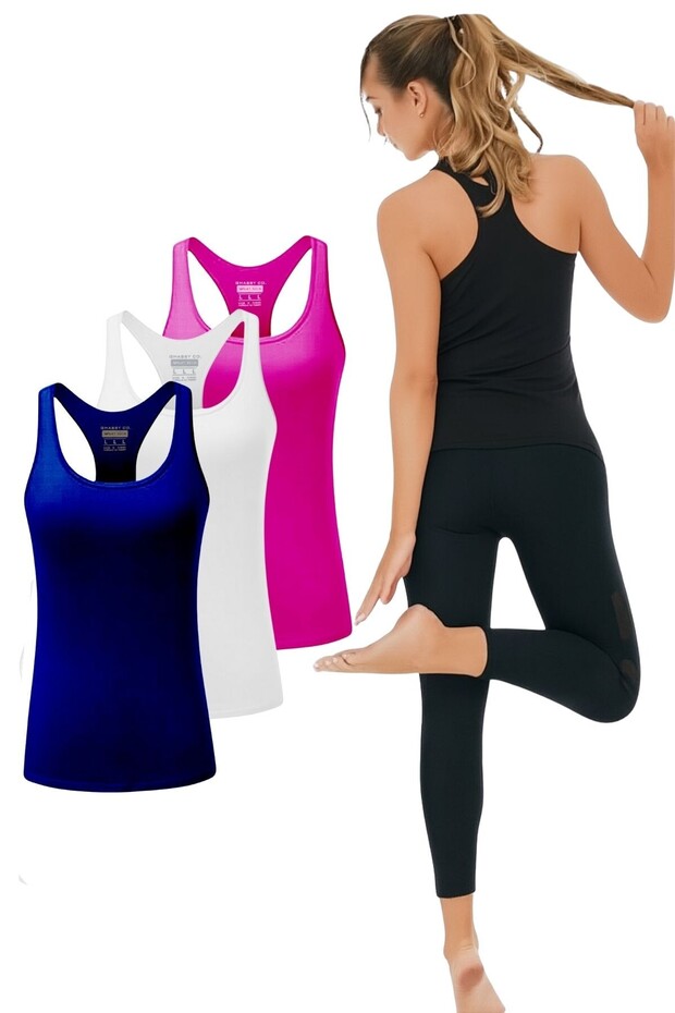 Ghassy Co. Women's 3-Piece Moisture Wicking Compression Sleeveless Off-The-Shoulder Design Sports Singlet