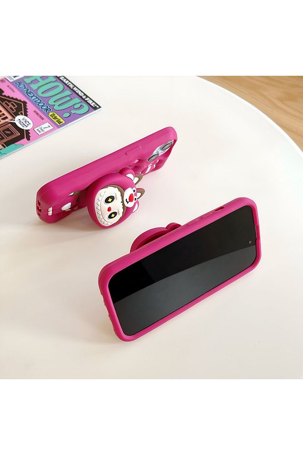 Iphone 11 Uyumlu Sevimli Labubu Desenli Stant Özellikli Yumuşak Hamur Silikon Lüks Kılıf Kapak - 6