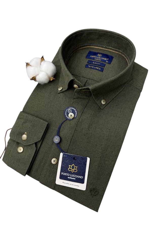 Men's Slim Fit Cut Plain Linen Long Sleeve Shirt