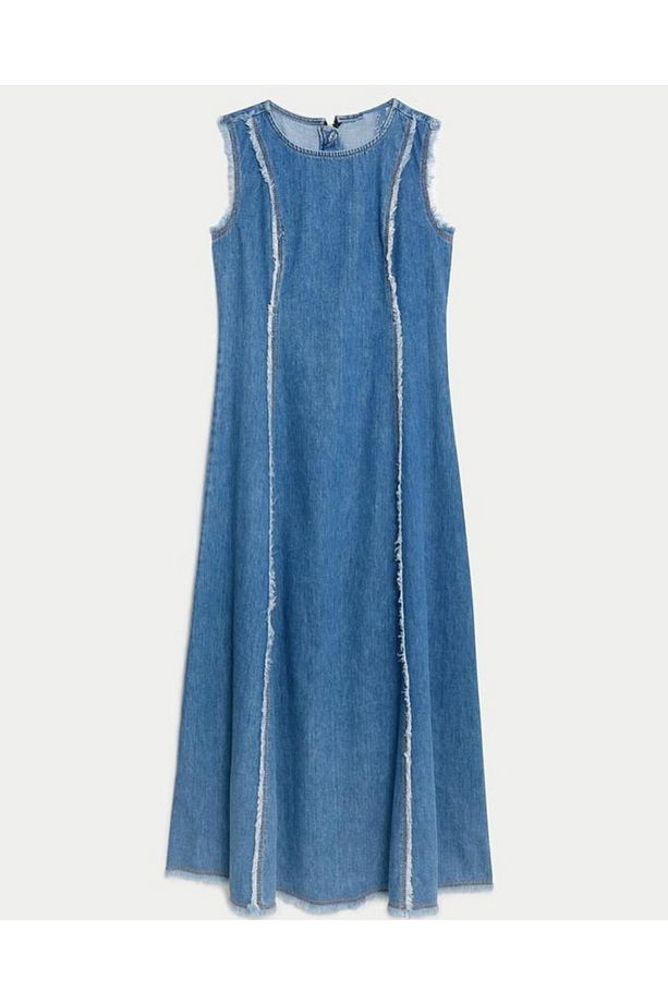 Pamuklu Denim Midi Boy Elbise - 4