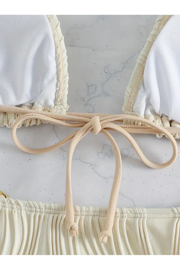 Aksesuarlı Bej Bikini Takımı - 5
