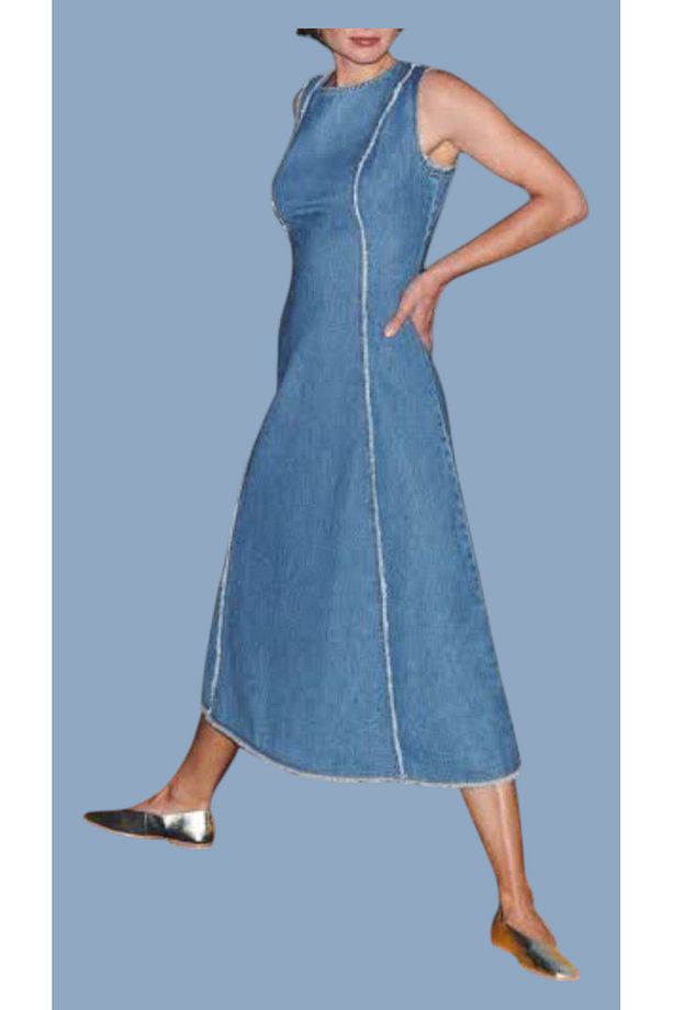 Pamuklu Denim Midi Boy Elbise - 3