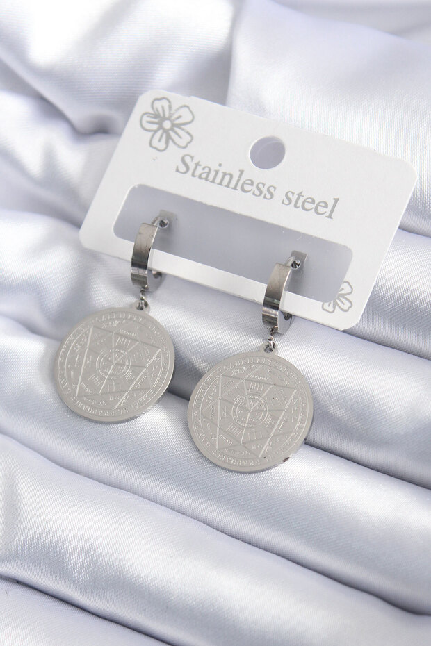 316L Steel Silver Color Pentagram Processing Model Women's Earrings - TJ-BKP7924