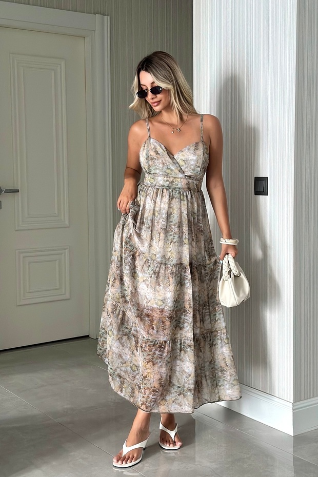 Women's Patterned Chiffon Strap Dress