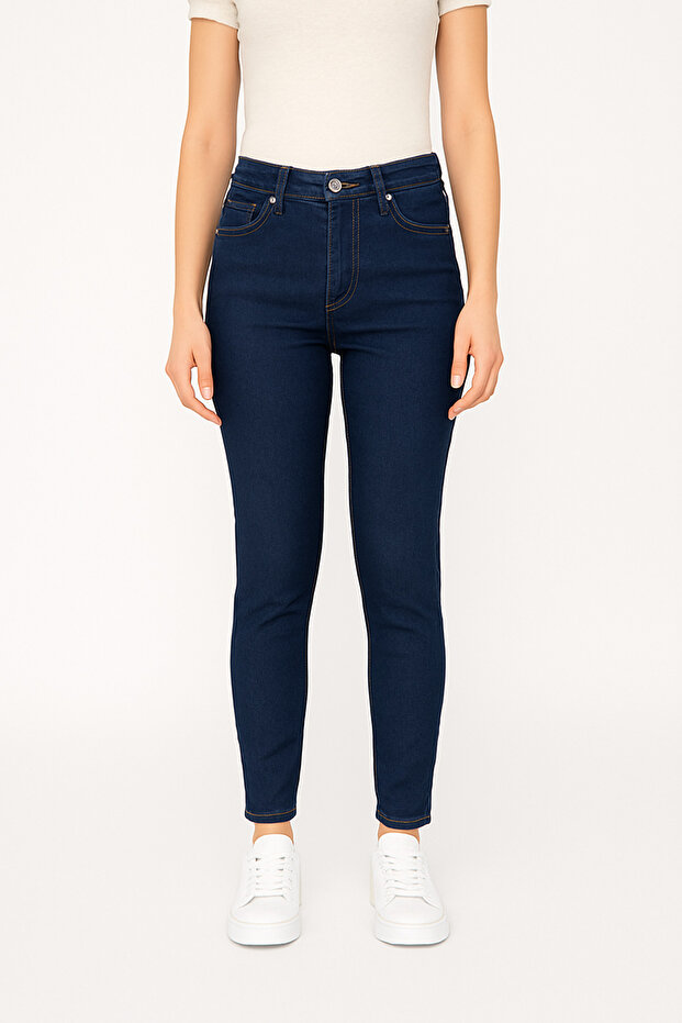 Esra Dark Blue High Waist Lycra Comfortable Skinny Jeans -
