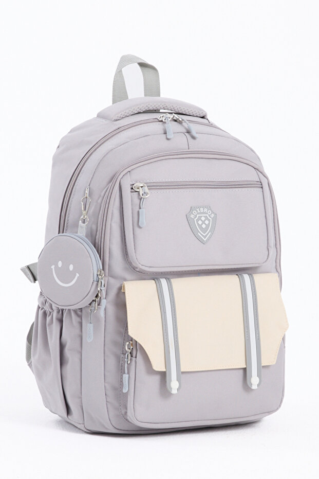 Functional Gray School Bag for Girls & Backpack for Boys - Compatible with Primary School, Middle School, High School