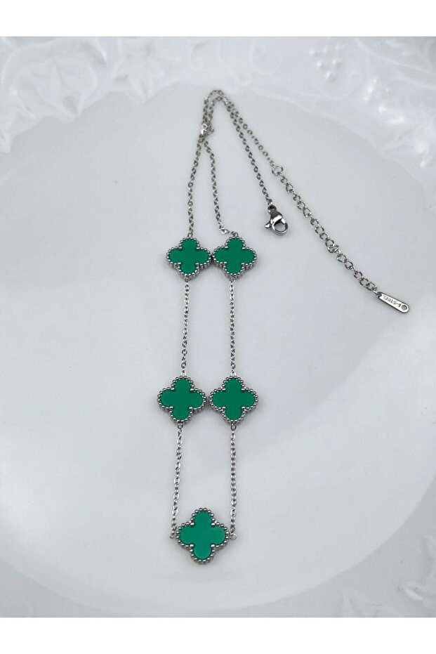 Women's Clover Figured Enamel Steel Necklace