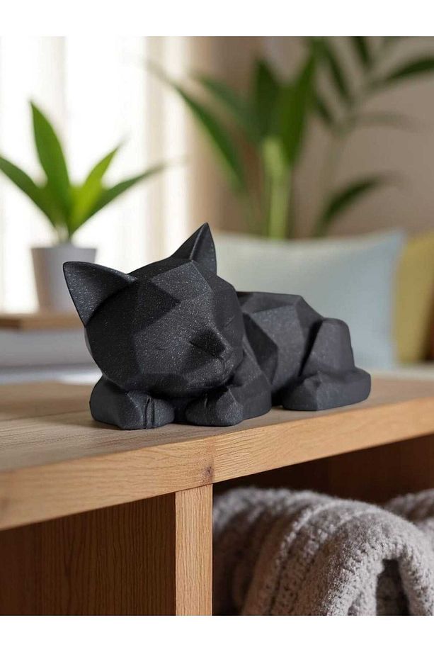 Geometrik Siyah Uyuyan Kedi Biblo – Dekoratif Masaüstü Obje - 4