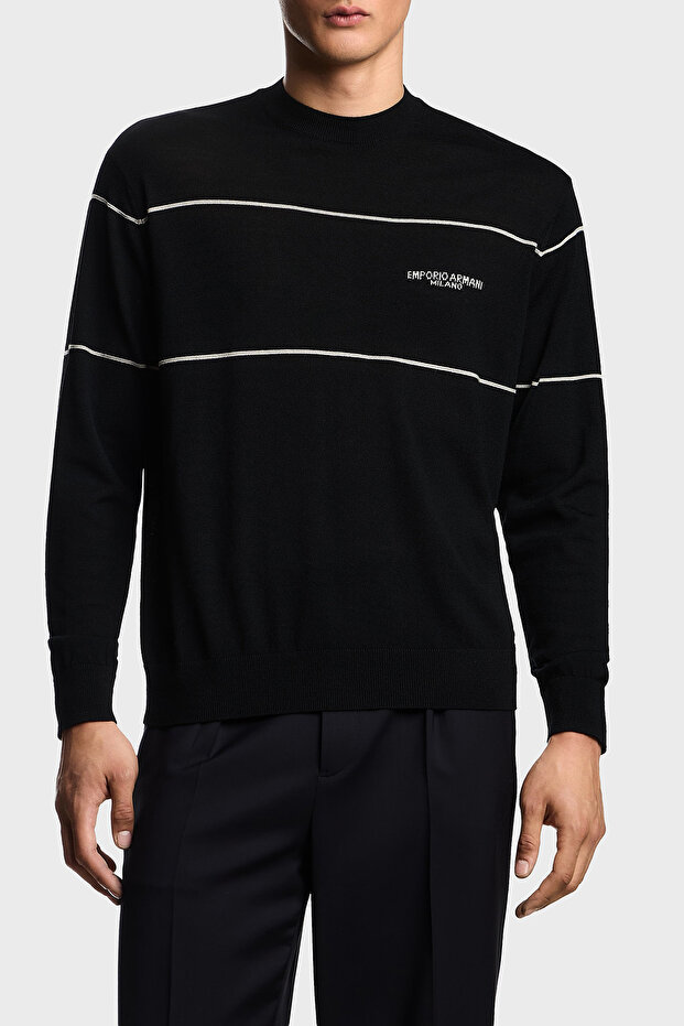 Wool Stripe Detail Regular Fit Crew Neck Sweater Men Sweaters Em002796 Af14199 Mc15