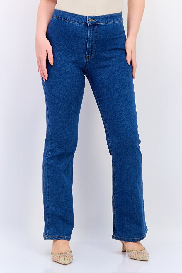 Women Flare Stretchable Jeans, Medium Blue