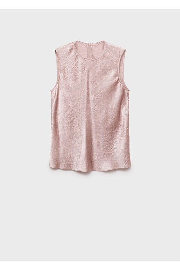 Kırışık efektli saten bluz - 3