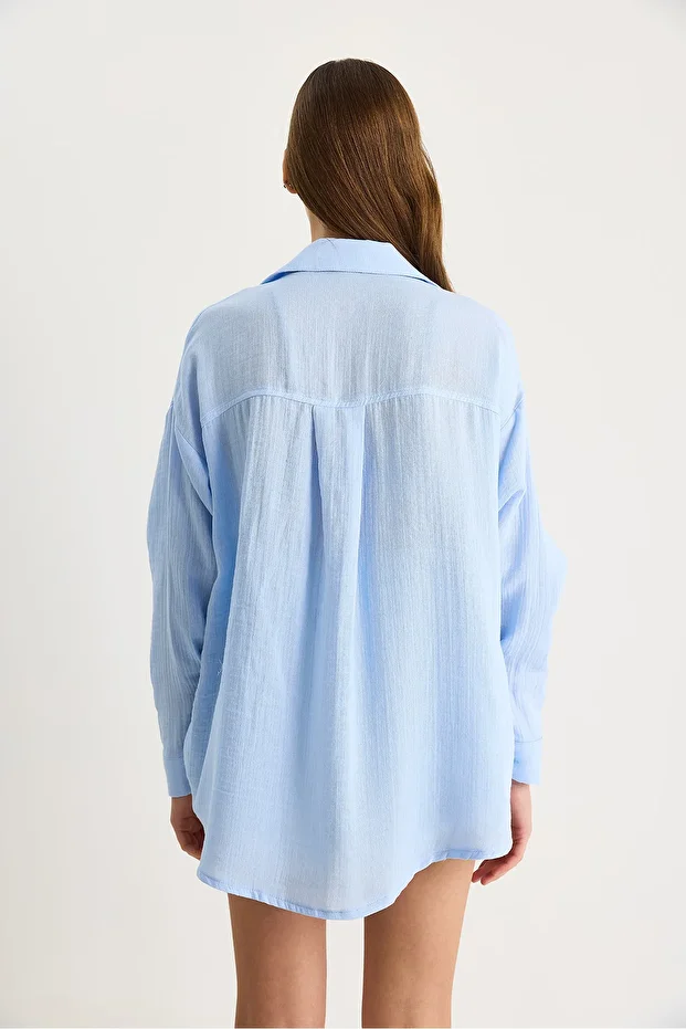 Kadın Oversize Basic Müslin Gömlek 60282021 - 7