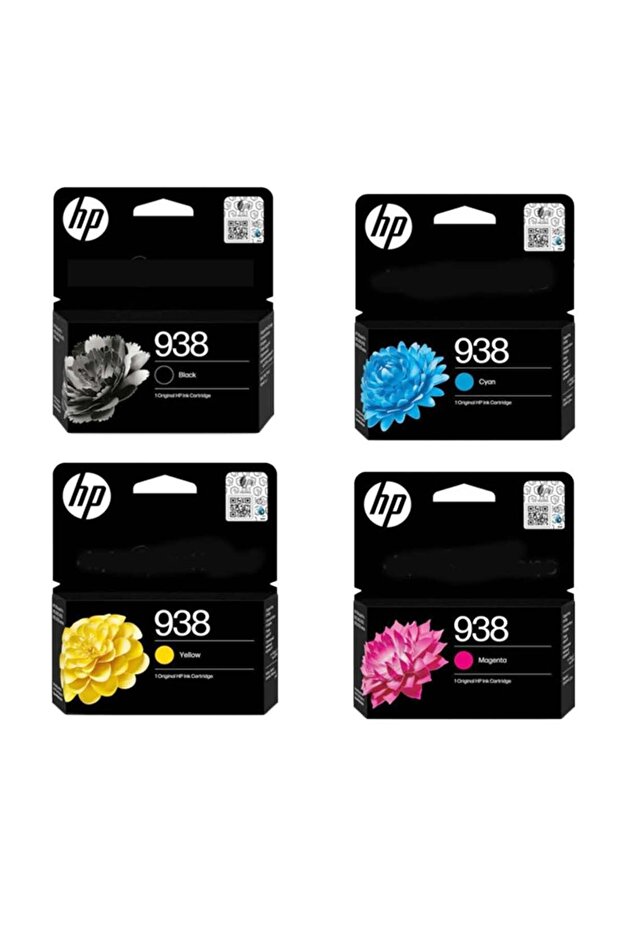 طابعة 938 Original Ink Office Jet Pro 9720/9730 متعددة الإمكانات ذات التنسيق العريض، عبوة من 4 قطع (أسود/سماوي/أرجواني)