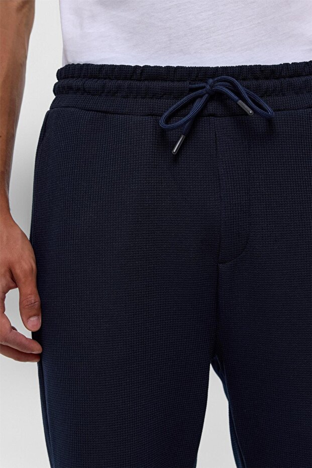 Lacivert Regular Armürlü Örme Şort - 4