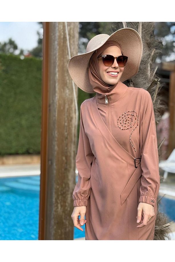 SWİMWEAR ANVELOP DETAYLI TAŞLI TESETTÜR MAYO - 1