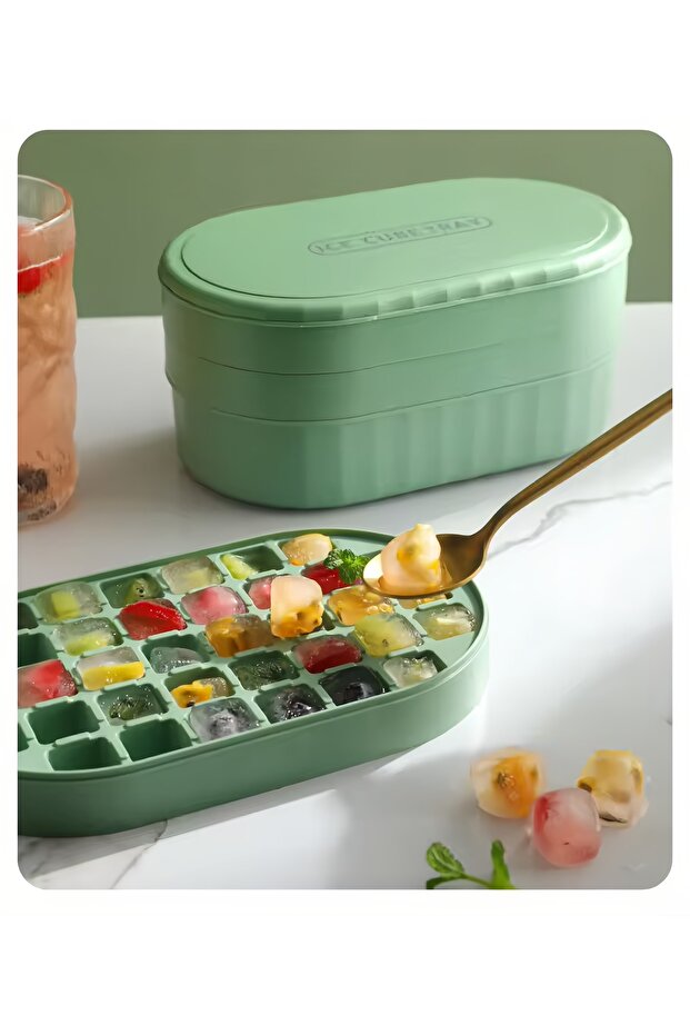 Ice Cube Trays,72Pcs square ice cube mold with Lid and Bin,Easy Release & Safety material (Green) - 2