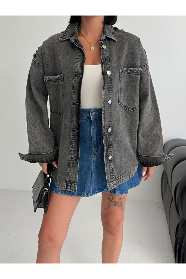 Women's Denim Jacket with Fringe on the Back