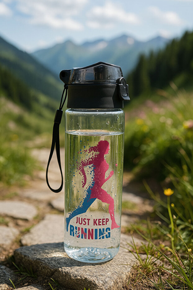 Transparent Motivational Flask Water Bottle'Just Keep Running' Patterned Flask 500 ml Bpa Free - 1