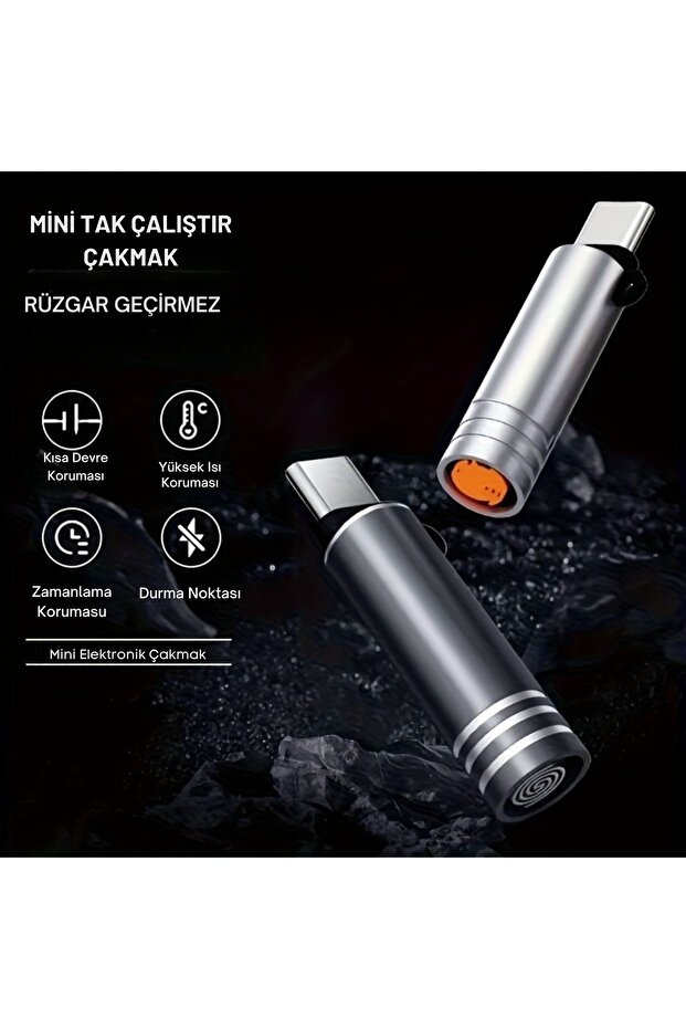 Siyah Type C Çakmak Yeni Nesil Tak Çalıştır Telefon Ile Çalışan Çakmak Usb Girişli Elektronik Çakmak - 4