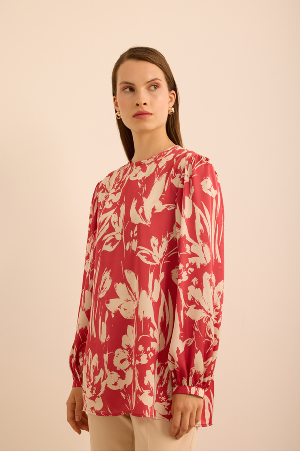 بلوزة منسوجة رفيعة بنقشة الزهور - 4