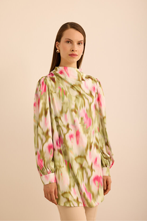 Batik Patterned Stand Collar Blouse - 4