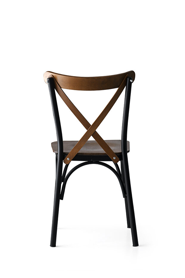 Ahşap Ekol Sandalye Siyah İskelet Ahşap Oturak 2 Adet - 5