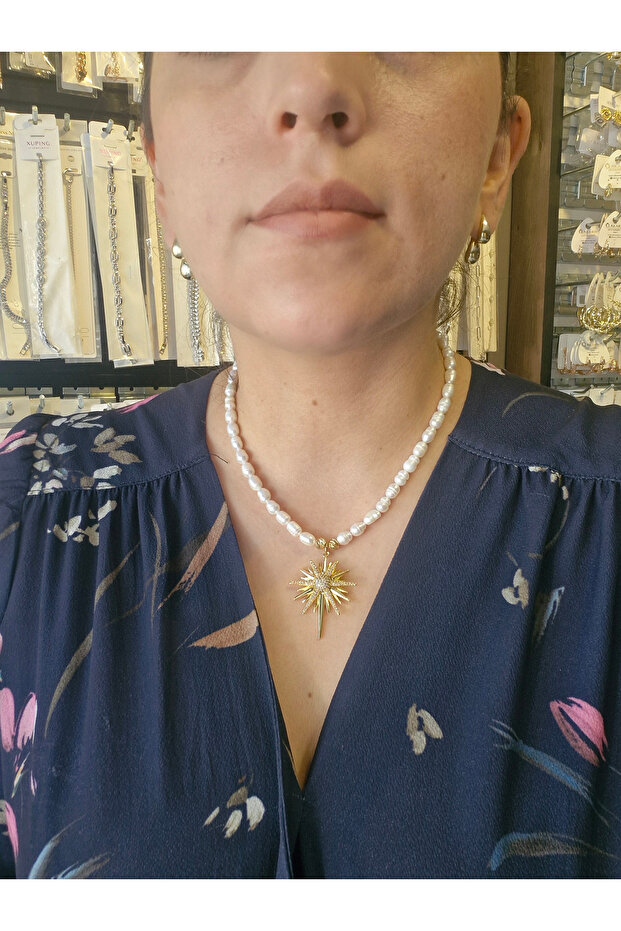 Yıldız uçlu gerçek inci kolye - 2