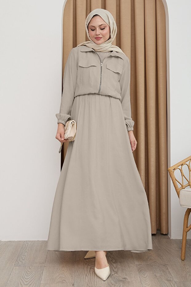 Jacket Zippered Dress Milk Coffee