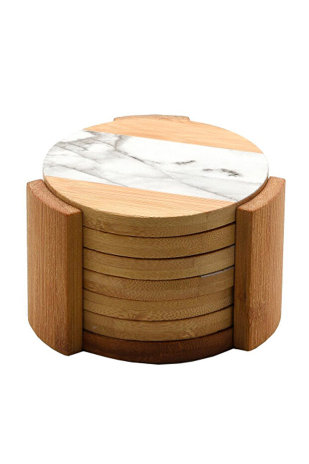 6-Piece Round Shaped Bamboo Coaster Set