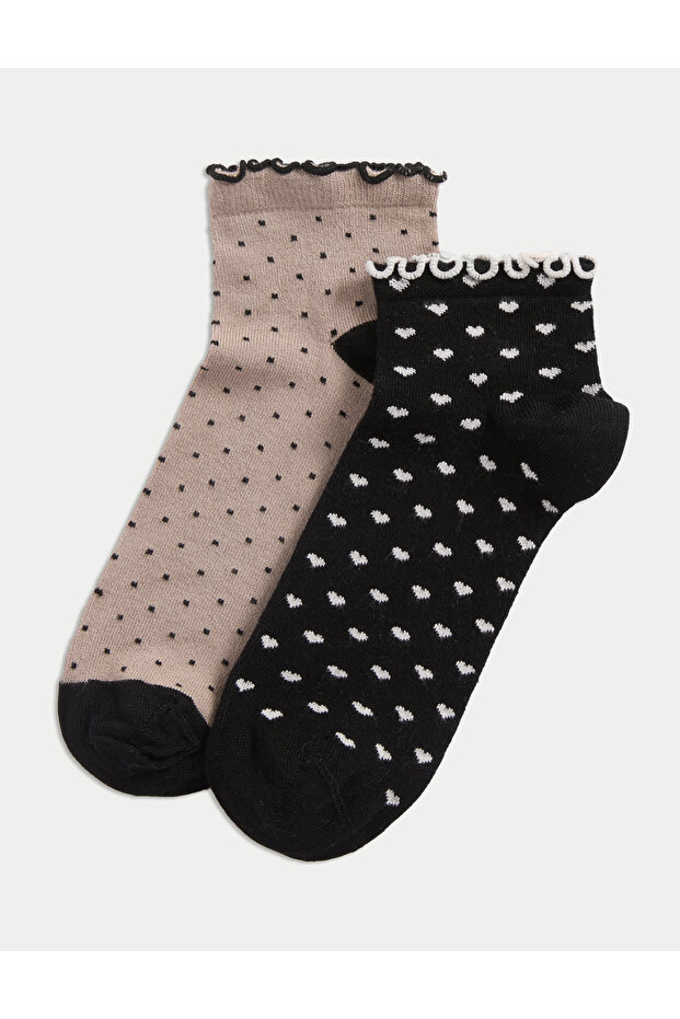2'li Sumptuously Soft™ Kalp ve Nokta Desenli Bilek Çorabı - 1