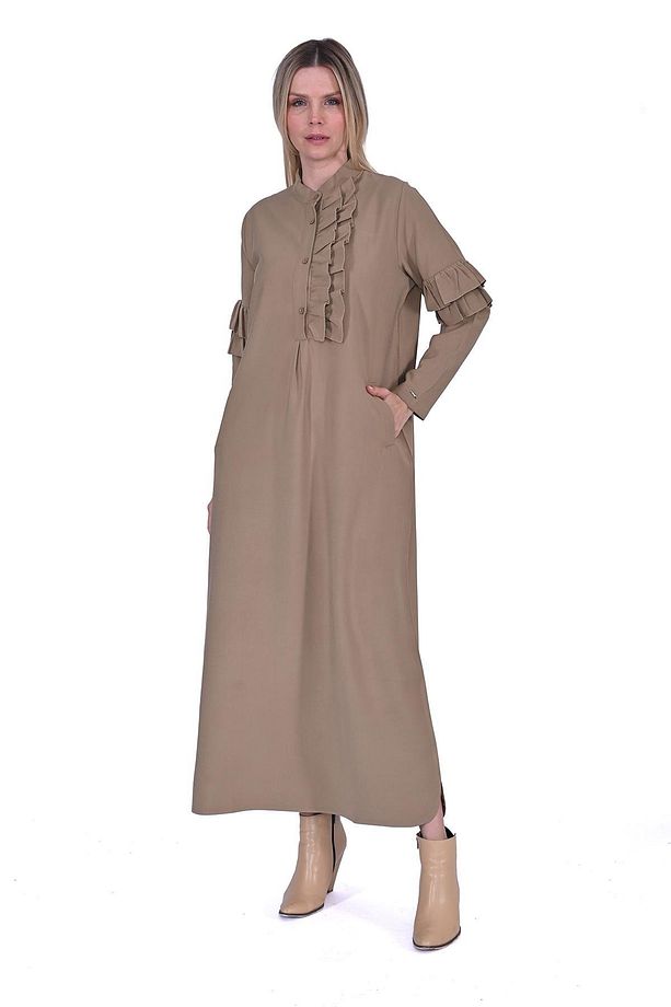 Pattı Fırfır Elbise CAMEL - 2