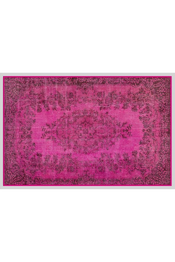 STOK SONU - Fuşya Dekoratif Taban Eskitme Desenli Salon Oturma Odası Halısı - 3
