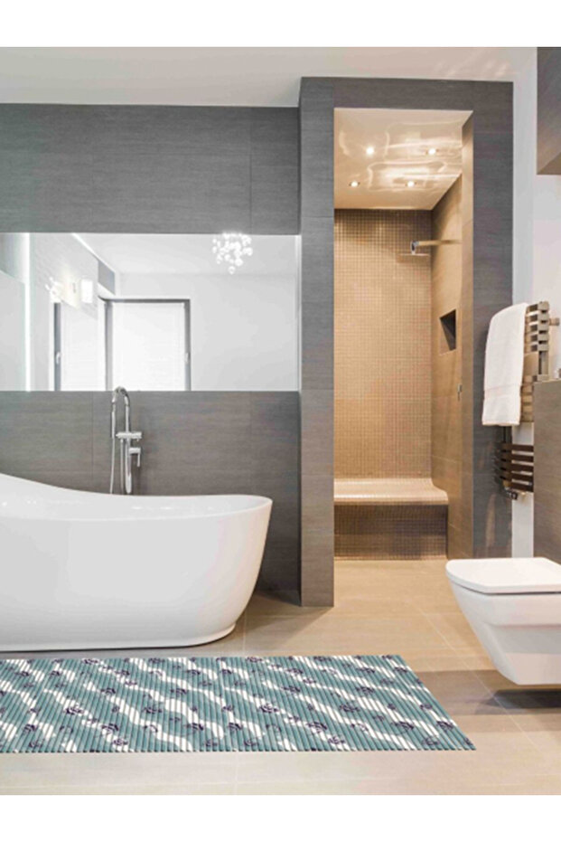 سجادة حمام مستطيلة الشكل بنمط موجة، مضادة للانزلاق، 180 × 65 سم - 1