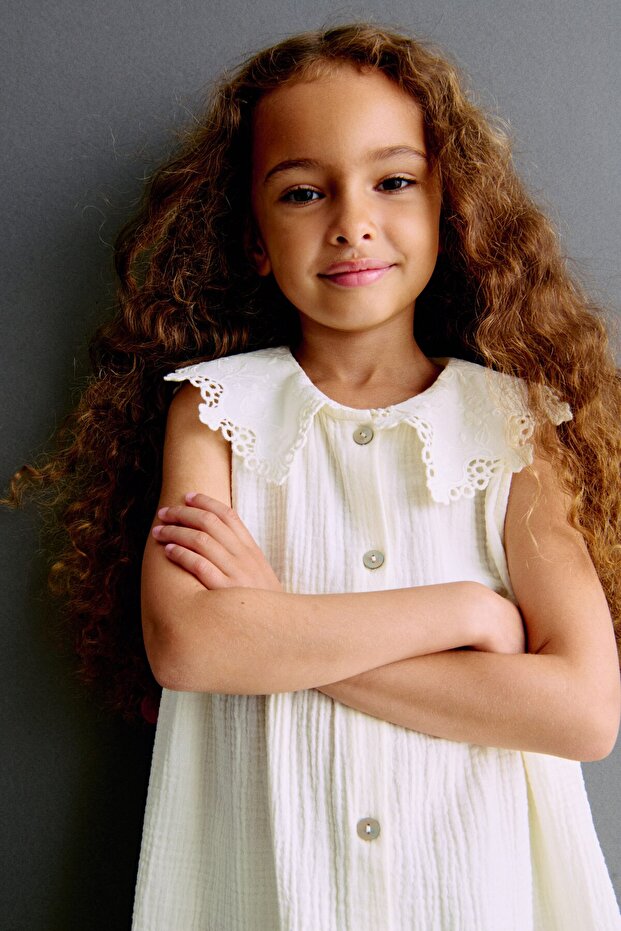 Yakalı Muslin Elbise - 3