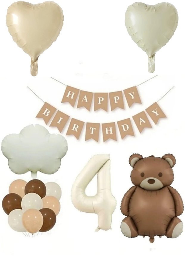 Retro Cream Cloud Numbers Foil Banner Retro Ayi Beige Cream Heart Foil Balloon Birthday Party Set Ornament