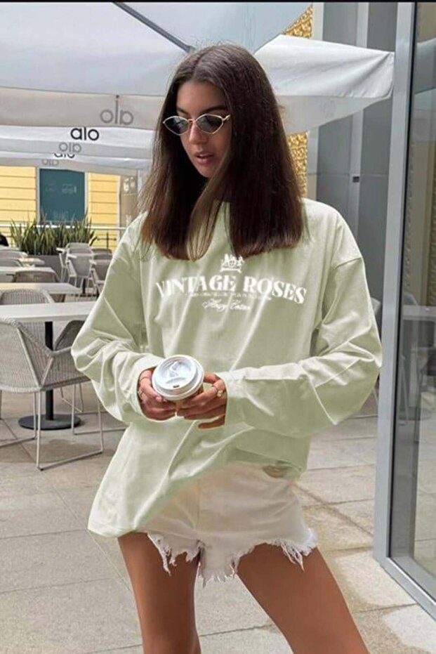 Mint Green Printed Long Sleeve T-Shirt Mg2451