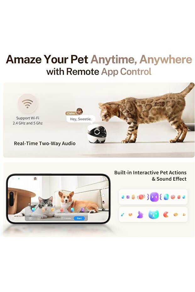 Mini 2K Robot Camera for Animals,with App, Touch Call, 2-Way Audio, IR Night Vision, Motion Detector - 7