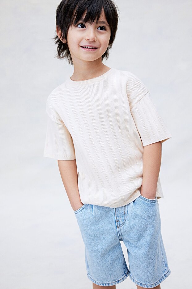 Diz Boyu Kot Şort - 1