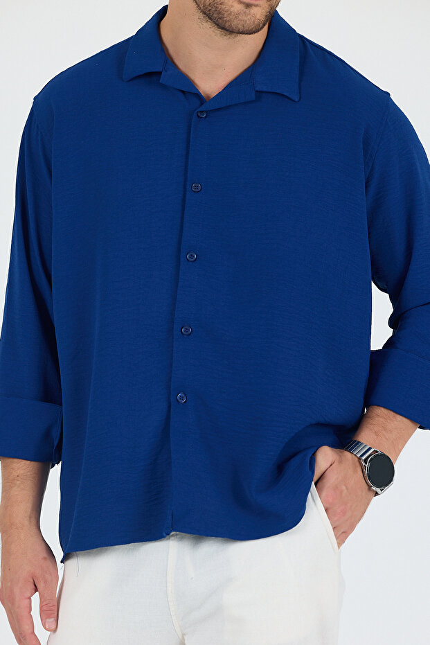 Berlin Parliament Blue Summer Aerobin Linen Textured Comfortable Fit Oversize Men's Shirt