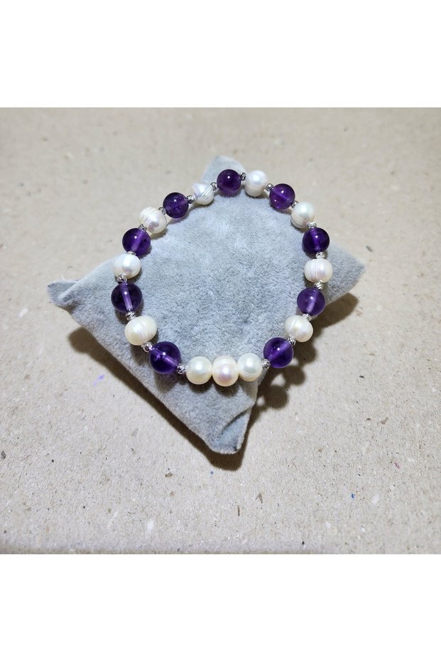 Real Culture Pearl and Amethyst Natural Stone Bracelet