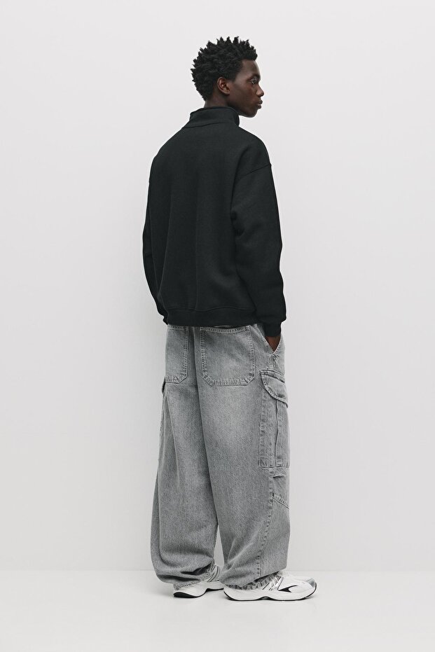 Fermuarlı dik yaka basic sweatshirt - 3