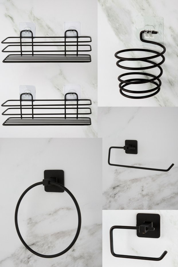 Double Bathroom Shower Rack Circle Towel Holder Solo Paper Holder Outdoor Adhesive Toilet Paper Holder Steamer Set of 6