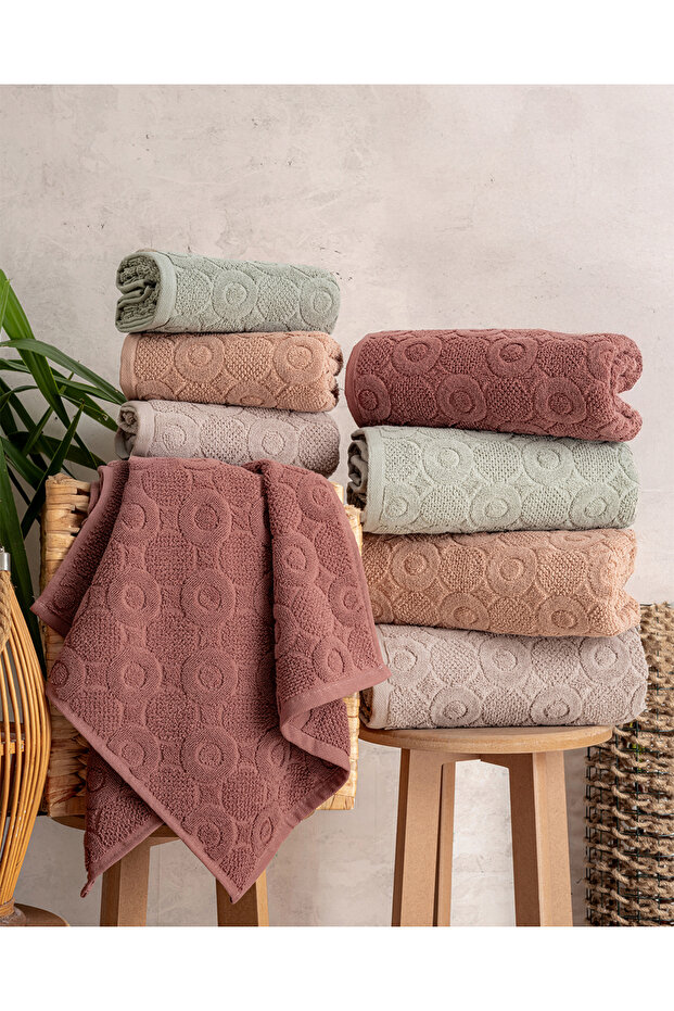 Buldan Production Dowry Deluxe Jacquard Domino 4-Piece Hand/Face Towel I 50X90