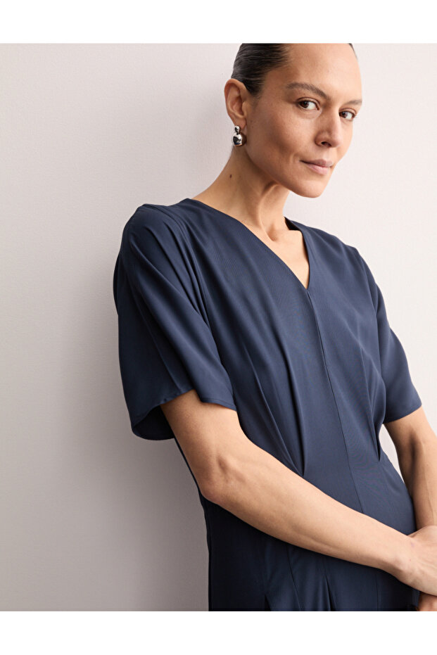 V Yaka Midi Boy Elbise - 3