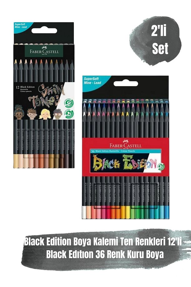 Black Edition Ten Renkleri 12'li Boya Kalemi ve 36 Renk Kuru Boya 2'li Set - 1