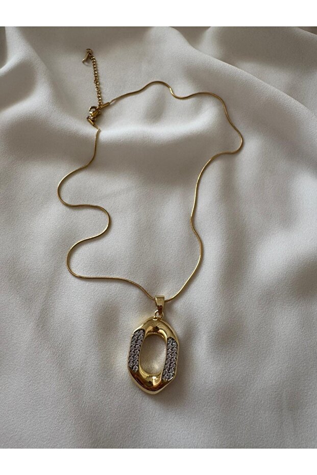Gold zircon stone necklace - 1