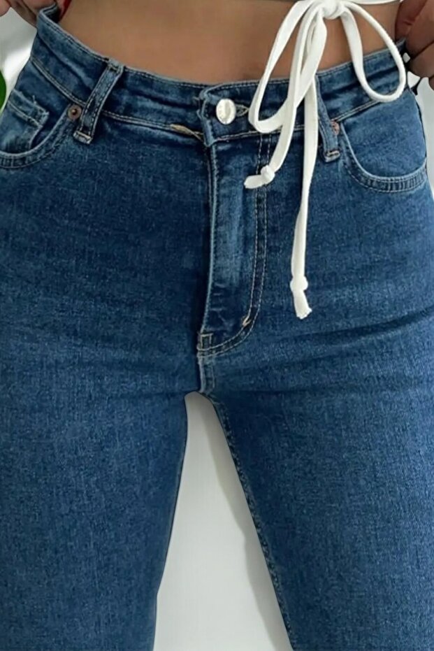 Jassi Medium Blue Spanish Leg High Waist Lycra Women's Jeans