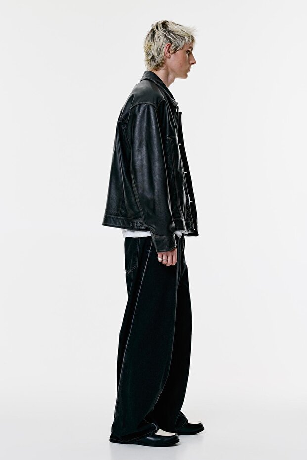 Siyah Kontrast Dikişli Skater Jean - 5