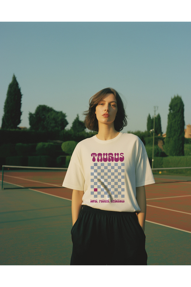 Taurus Printed White Oversize T-Shirt Unisex 100% Cotton Crew Neck T-Shirt